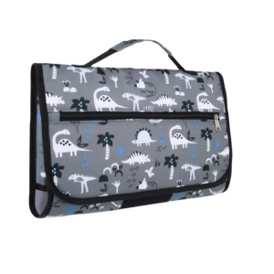 Geanta cu perna si spatiu de depozitare pentru schimbare bebelus Bnditeu, gri/alb, tesatura oxford, 56 x 34 cm