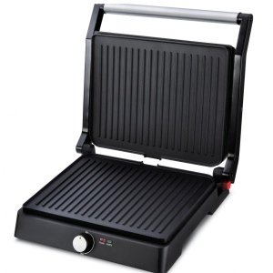 Grill electric Heinner HEPG-F2000BKSS, Putere 2000W, Placi fixe antiadezive, Deschidere 180°, Temperatura reglabila, Negru/Inox - Img 2