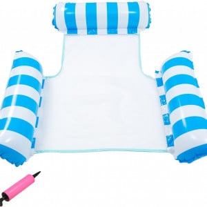 Hamac gonflabil pentru piscina XZSUN, nailon/PVC, alb/albastru, 130 x 122 cm