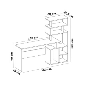 Hanah Home birou cu dulap, PAL melaminat, birou 130x40x70 cm + dulap 60x29.5x135 cm, grosime 18mm, fixare perete, alb - Verificat A · Re-Bloom - Img 3