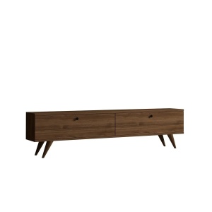 Hanah Home comoda TV living 160x40x25 cm, PAL 18mm, rafturi multiple, picioare lemn, nuc - Verificat A · Re-Bloom - Img 4