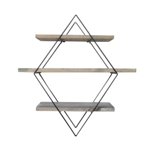 Hanah Home etajera de perete decorativa 60x60x14 cm, lemn de molid 100% lucrat manual, cadru de metal, nuc si negru - Verificat A · Re-Bloom