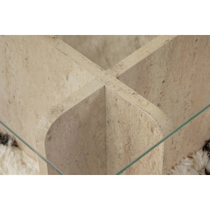Hanah Home masuta de cafea 105x65x30 cm, blat sticla calita 100%, cadru PAL 18mm melaminat, travertin - Verificat A · Re-Bloom - Img 5
