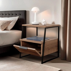Hanah Home noptiera 45x40x50 cm, PAL 18mm melaminat, raft 19 cm, maro si negru - Verificat A · Re-Bloom - Img 3