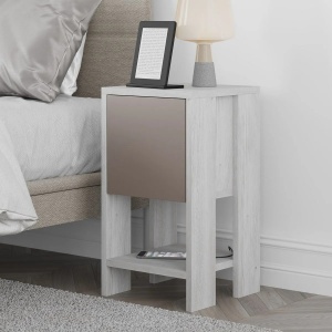 Hanah Home noptiera dormitor 30x50x55 cm, PAL 18mm, sertar pivotant, alb si moka deschis - Verificat A · Re-Bloom - Img 2