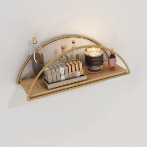 Hanah Home raft de perete, lemn masiv 100% + suporturi metalice, 41x17x16 cm, capacitate 3kg, auriu/maro - Verificat A · Re-Bloom - Img 3
