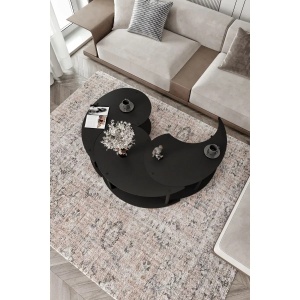 Hanah Home set 3 masute de cafea, MDF 100%, diametru 70 cm, inaltime 38 cm, picioare kraft comprimat, negru - Verificat A · Re-Bloom - Img 2