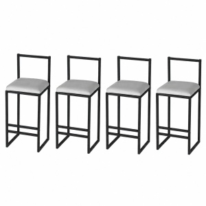 Hanah Home set 4 scaune de bar, metal 100% + spuma 22DNS, 35x35x84 cm, inaltime sezut 65cm, negru/crem - Verificat A · Re-Bloom