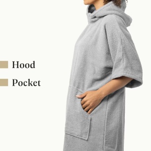 Homelevel poncho de baie unisex, bumbac organic 100%, marime S-M, gluga + buzunar cangur, lavabil 40°C, gri - Verificat A · Re-Bloom - Img 4