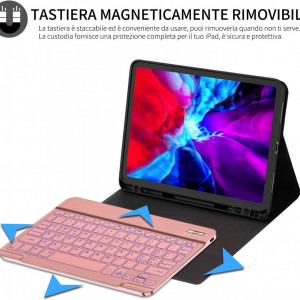 Husa cu tastatura iluminata pentru iPad Pro 11 2020 ZHIKE, plastic, roz, 11 inchi - Img 5