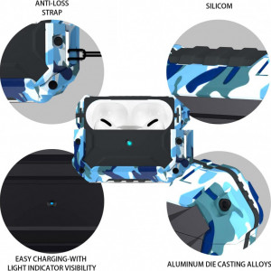 Husa de protectie compatibila cu AirPods Pro Flykreark, aliaj aluminiu/silicon, albastru, 8 x 5,3 x 2,6 cm - Img 5