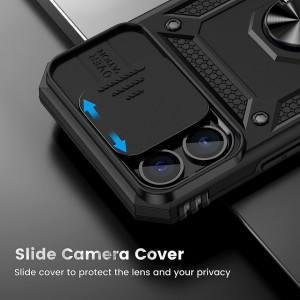 Husa de protectie cu inel compatibil cu iPhone 13 Pro Max HWeggo, policarbonat/poliuretan, negru, 6,7 inchi - Img 6