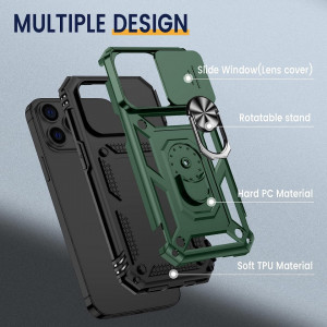 Husa de protectie cu inel compatibil cu iPhone 14 Pro HWeggo, policarbonat/poliuretan, verde, 6,1 inchi - Img 5