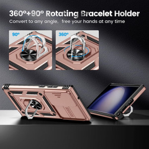 Husa de protectie cu inel compatibil cu Samsung Galaxy S23 ULTRA HWeggo, policarbonat/poliuretan, rose gold, 6,8 inchi - Img 4