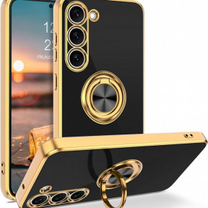 Husa de protectie cu inel pentru Google Pixel 7 Pro Bentoben, TPU/ piele PU, negru/auriu, 6,1 inchi - Img 1