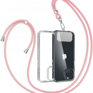 Husa de protectie cu snur pentru iPhone 12 Pro Gumo, TPU/poliester, transparent/roz, 6.1 inchi