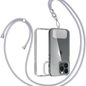 Husa de protectie cu snur pentru iPhone 13 Pro Gumo, TPU/poliester, transparent/gri deschis, 6,1 inchi