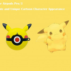 Husa de protectie pentru casti Airpods, model Pikachu, galben/negru, silicon - Img 4