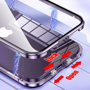 Husa de protectie pentru iPhone 14 Pro ZJRUI, magnetica, sticla securizata/metal, argintiu, 6,1 inchi - Img 5