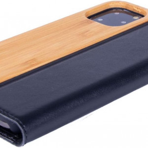 Husa de protectie telefon pentru iPhone 13 Mini, lemn/TPU, negru/natur, 5,4 inchi