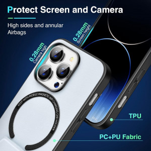 Husa magnetica pentru iPhone 14 UNDEUX, piele PU, albastru deschis, 6,1 inchi - Img 3