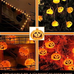 Instalatie cu 20 LED-uri pentru Halloween N \W, model dovleac, portocaliu, plastic/cupru/ABS, alb cald, 4 m - Img 3