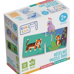 Joc educational pentru copii, Puzzle Duo cu Animale, KuKiKuk Efko, 12 perechi, 24 piese mari, carton gros, animatii colorate haioase, varsta 2-5 ani - Img 1