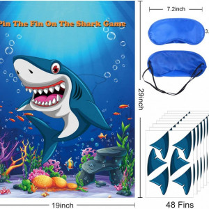 Joc pentru copii cu poster cu rechin si autocolante Fowecelt, hartie, albastru, 73 x 48 cm - Img 5