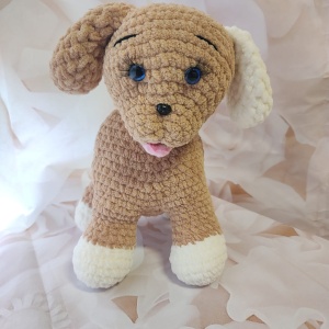 Jucarie de plus Catel Floppy , lucrata manual, handmade, textil, maro/alb, 20 X 28 cm