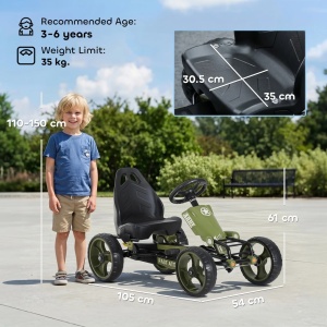 Kart cu pedale pentru copii cu scaun reglabil si frana de mana, metal/plastic, 105x54x61 cm, sezut 35x30.5x40cm/inaltime 27cm, capacitate 35kg, varsta 3-6 ani, verde - Verificat A · Re-Bloom - Img 3