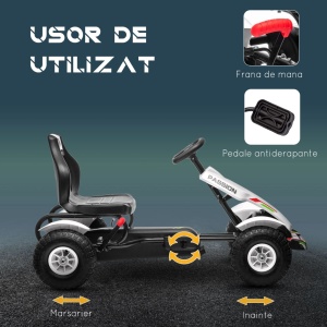 Kart cu pedale pentru copii, PP/metal, 121x58x61 cm, scaun reglabil 35x28x30.5cm, roti cauciuc Φ26cm, capacitate 50kg, certificat EN71, varsta 3+/recomandat 5-12 ani, alb/negru - Verificat A · Re-Bloom - Img 5