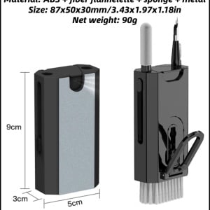 Kit 8 in 1 pentru curatare tastatura/casti Bloook, plastic/burete, negru/gri, 9 x 3 x 5 cm