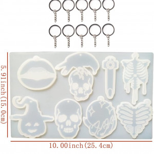 Kit pentru brelocuri de Halloween VERWIN, silicon/metal, alb/argintiu - Img 6