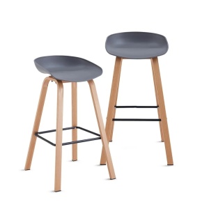 Kiwari Nok set 2 scaune, sezut PP/picioare metal aspect fag, 43x36x86cm, 5.4kg, capacitate 120kg, ergonomic, gri - Verificat A · Re-Bloom