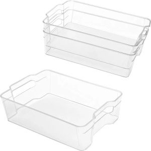 Kurtzy set 3 organizatoare frigider/bucatarie, plastic fara BPA transparent, 32.5x21x9 cm - Verificat A · Re-Bloom