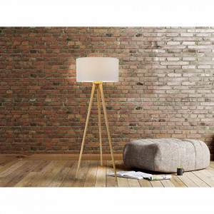 Lampadar Stabilo, lemn masiv/textil, alb/maro, 50 x 150 cm, 40w - Img 3
