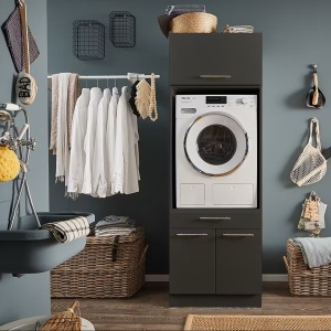 Laundreezy dulap suspendat baie 68x38x68 cm, 1 usa, PAL folic antracit, reversibil - Verificat A · Re-Bloom - Img 2