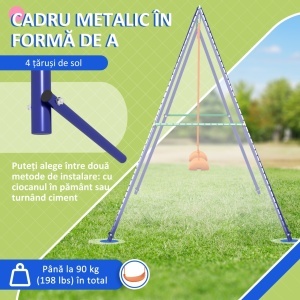 Leagan pentru copii cu 2 scaune, otel/PP, 269x160x180 cm, scaun 33.5x17x9cm/inaltime 45cm, capacitate 45kg/scaun, certificat EN71, varsta 3-8 ani, 4 tarusi inclusi, albastru/verde/portocaliu - Verificat A · Re-Bloom - Img 6