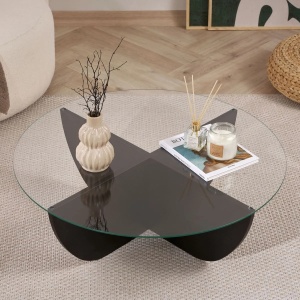 Liya masuta de cafea 90x90x30 cm, blat sticla securizata 100%, cadru PAL 18mm melaminat, wood black - Verificat A · Re-Bloom - Img 4