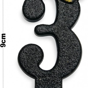 Lumanare pentru tort PARTY GO, cifra 3, ceara, negru/auriu, 9 cm - Img 2