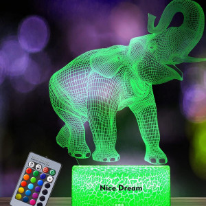 Lumina de noapte 3D pentru copii Nice Dream, LED, model elefant, RGB, acril, 21 x 13,5 cm