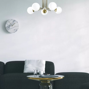 Lustra Stanwyck, 5 lumini, metal/sticla, auriu/alb, 80 x 34 cm