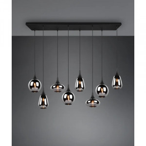 Lustra tip pendul Adjua, 8 lumini, metal/sticla, negru/crom, 20 x 115 x 150 cm