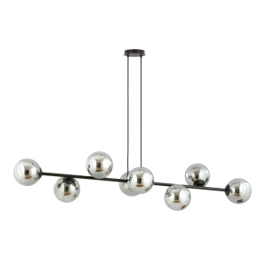 Lustra tip pendul Colbert, 8 lumini, metal/sticla, negru/transparent, 140 x 14 x 40-90 cm