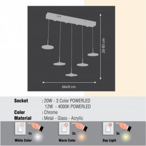 Lustra tip pendul Denpasar, LED, metal/sticla, crom, 85 x 66 x 9 cm - Img 2
