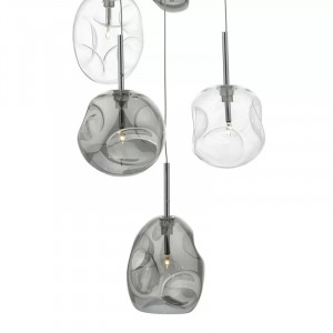 Lustra tip pendul Kensley, 6 lumini, metal/sticla, gri/transparent, 32 x 65-120 cm