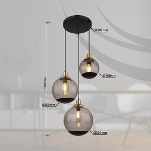 Lustra tip pendul Potter, 3 lumini, metal/sticla, negru/gri/auriu, 51 x 51 x 120 cm