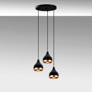 Lustra tip pendul Sanor, 3 lumini, negru/cupru, 38 x 31-110 cm