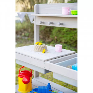 Masa de joaca pentru copii Deluxe, plastic/lemn masiv, gri, 89,5 x 35 x 88,5 cm
