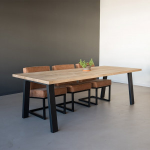 Masa de living Dover, metal/lemn masiv, maro/negru, 76,5 x 240 x 100 cm - Img 3